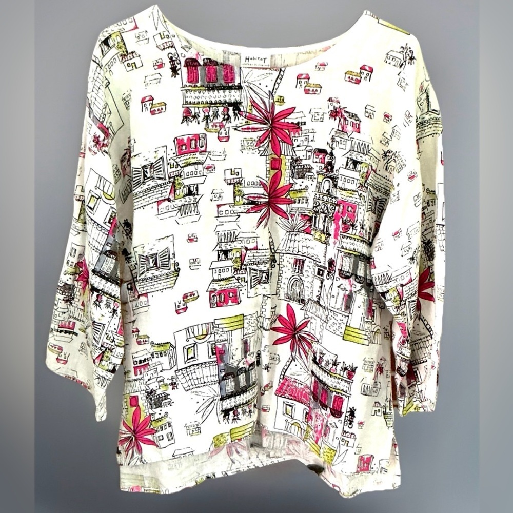 🎨 Habitat Artsy Sketch Print Blouse | Boho‎ Travel Top Coastal Resortcore